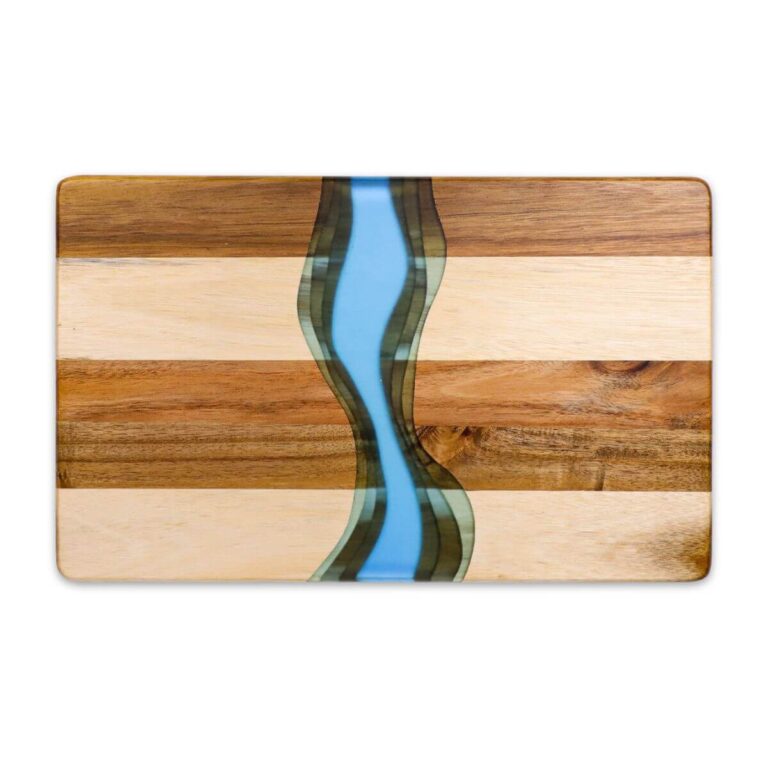 Two-Tone Acacia Wood Board with Transparent Blue Resin River