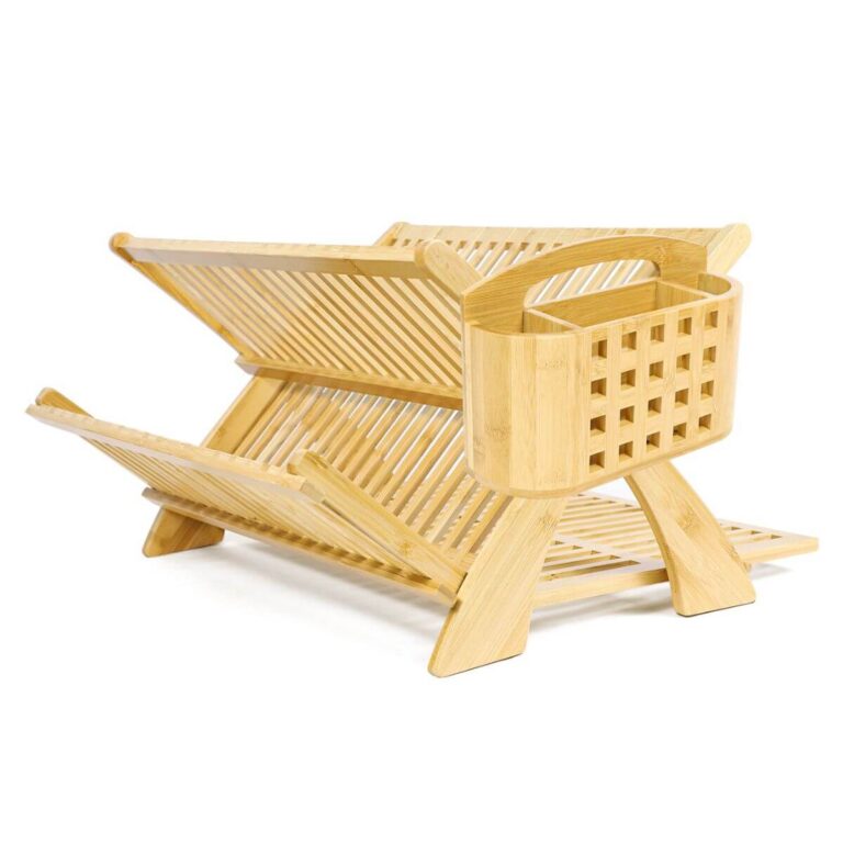 X-Shape Bamboo Dish Rack with Utensil Holder