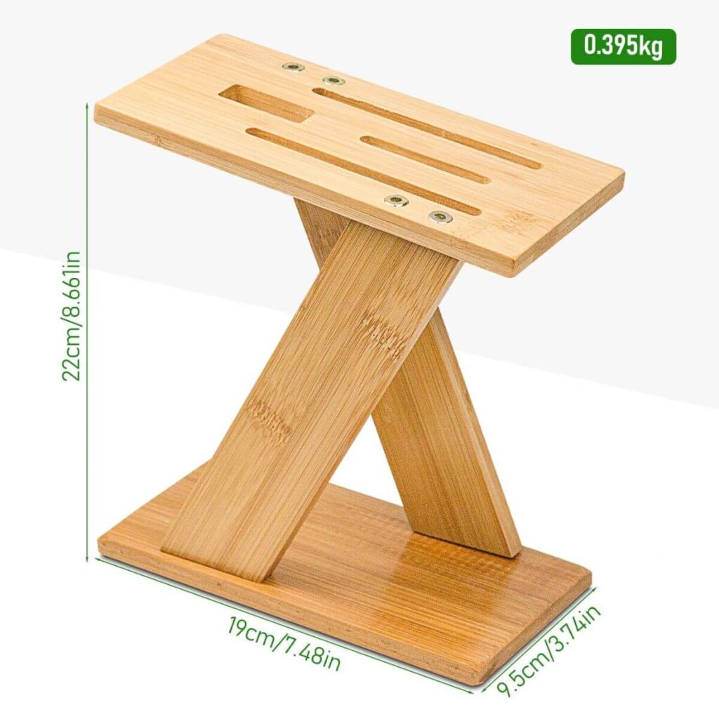 X-shape bamboo knife block dimensions: 7.48 x 3.74 x 8.66 inches, 0.395 kg.